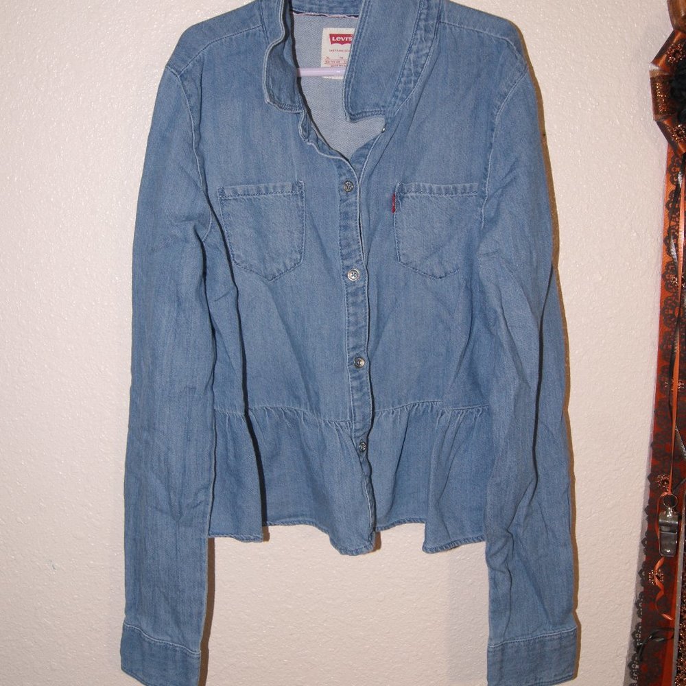Levi Blue Cropped Ruffle Western Top